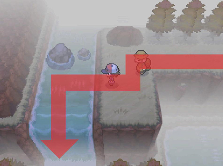 Use Waterfall to climb down the cliff ahead. / Pokemon BW