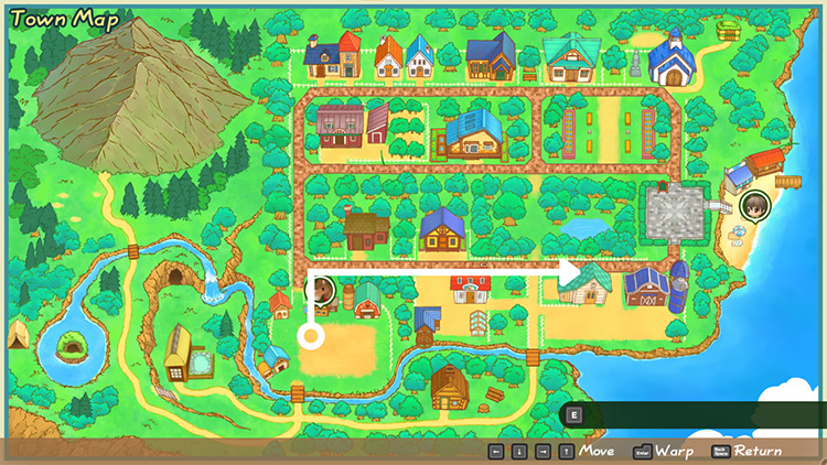 Map of Mineral Town with directions to Yodel Ranch / SoS: FoMT