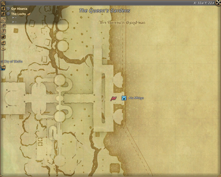 Pipin’s map location in The Lochs / Final Fantasy XIV