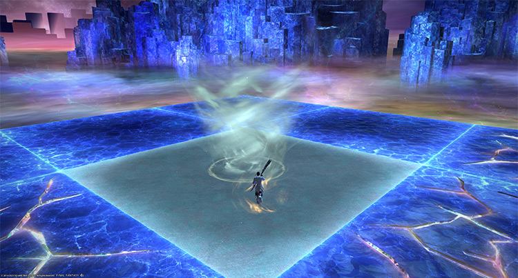 Aerial Blast - keep running toward the whirlwind for every knockback / Final Fantasy XIV