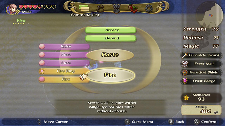 Haste and Fira in Command List. / Final Fantasy Crystal Chronicles Remastered