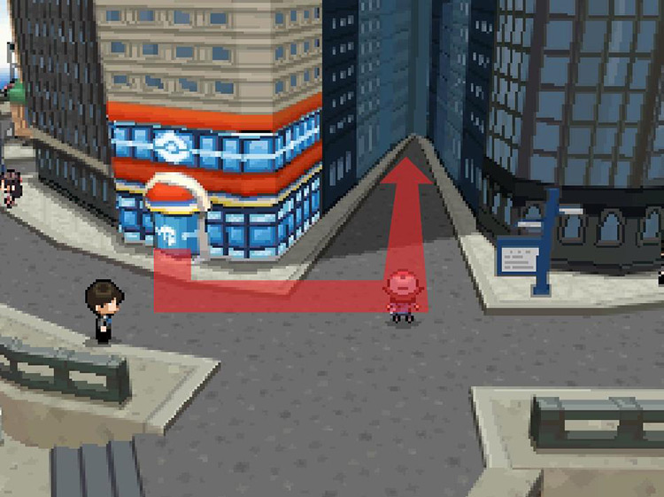 Head down the alley next to the Pokémon Center. / Pokemon BW