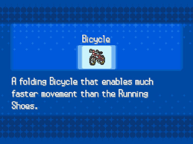 In-game details for the Bicycle. / Pokemon BW