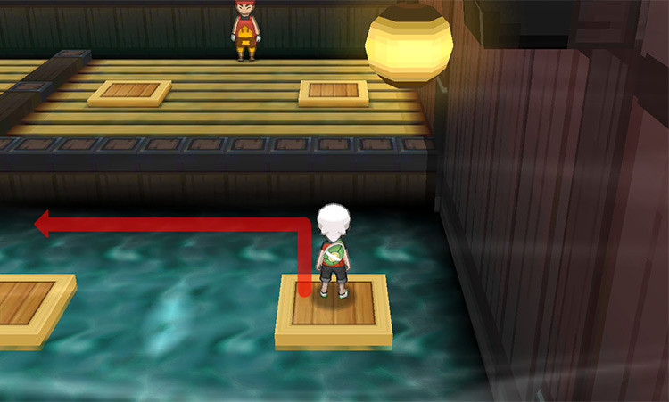 Moving over to the left-side of the room. Stay close to the upper-side wall to avoid the Ninja Boy hiding ahead. / Pokémon Omega Ruby and Alpha Sapphire