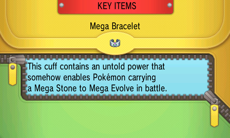 Mega Bracelet item description. / Pokémon Omega Ruby and Alpha Sapphire
