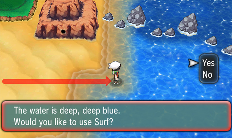 Using Surf on Route 118 and crossing over to the east-side shore. / Pokémon Omega Ruby and Alpha Sapphire