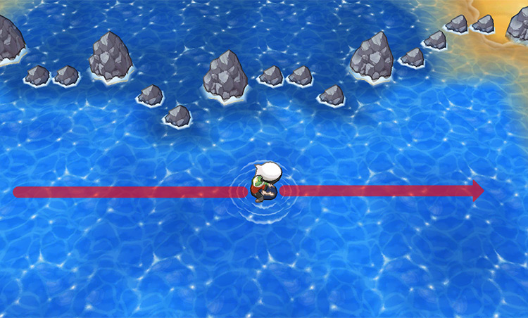 Surfing towards the east on Route 118. / Pokémon Omega Ruby and Alpha Sapphire