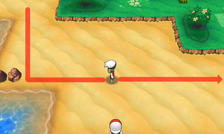 Heading towards the east-end of the beach on Route 118. / Pokémon Omega Ruby and Alpha Sapphire