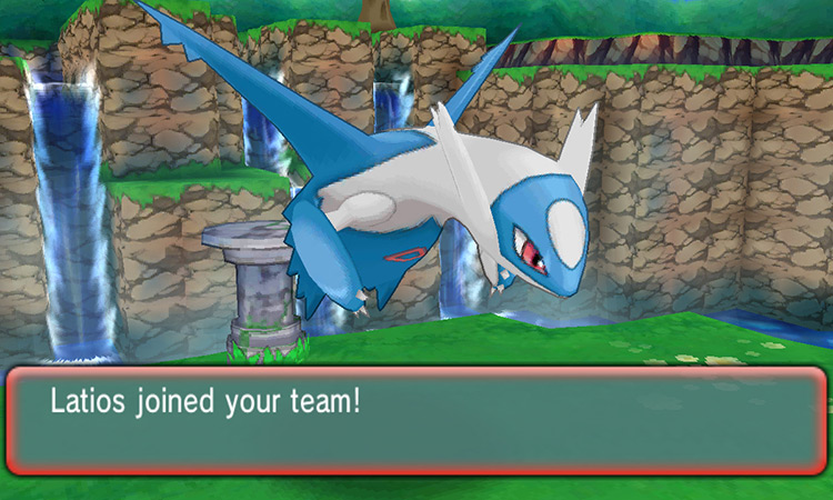 Latios joining the player’s party in Omega Ruby. / Pokémon Omega Ruby and Alpha Sapphire