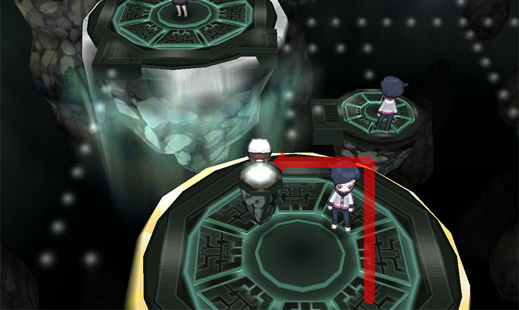 Pressing the switch on the platform’s top-left corner. / Pokémon Omega Ruby and Alpha Sapphire