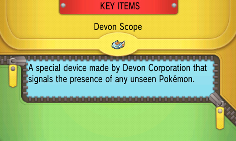 Devon Scope item description. / Pokémon Omega Ruby and Alpha Sapphire