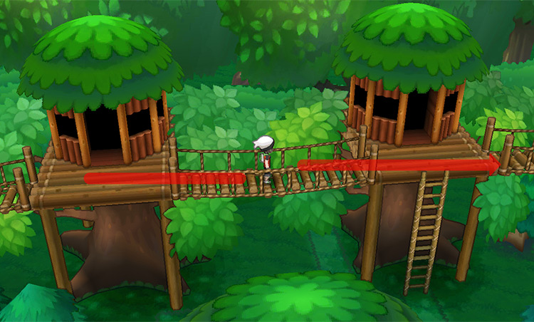 Heading east and crossing the second rope bridge. / Pokémon Omega Ruby and Alpha Sapphire