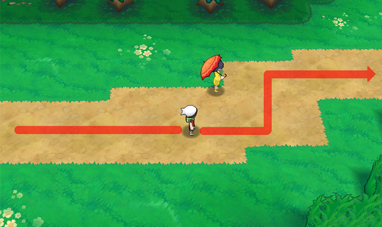 Heading east on Route 120, following the dirt path. / Pokémon Omega Ruby and Alpha Sapphire