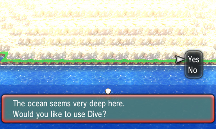Facing forward and using Dive on Route 126. / Pokémon Omega Ruby and Alpha Sapphire