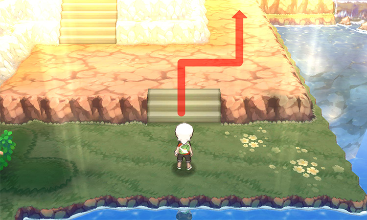 Disembarking and heading up the set of stairs, then taking the path to the right. / Pokémon Omega Ruby and Alpha Sapphire