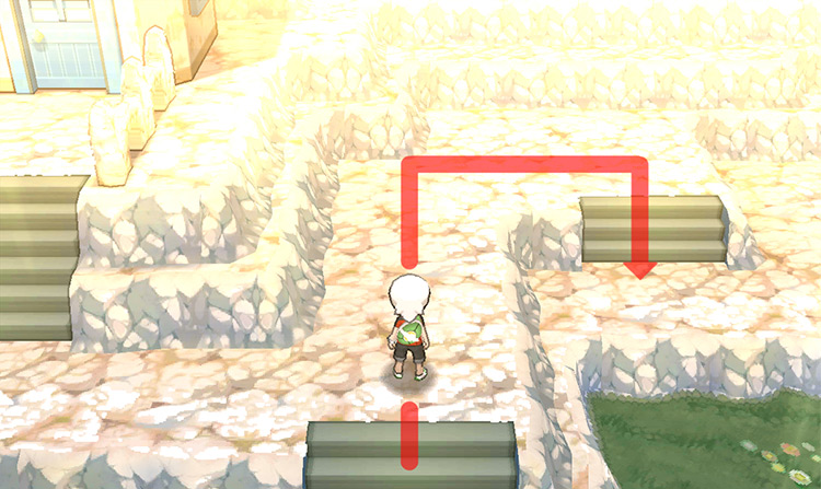 Taking the path to the right and heading down the fifth set of stairs. / Pokémon Omega Ruby and Alpha Sapphire