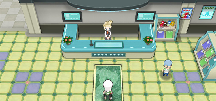 Standing inside the Weather Institute in Pokémon Alpha Sapphire