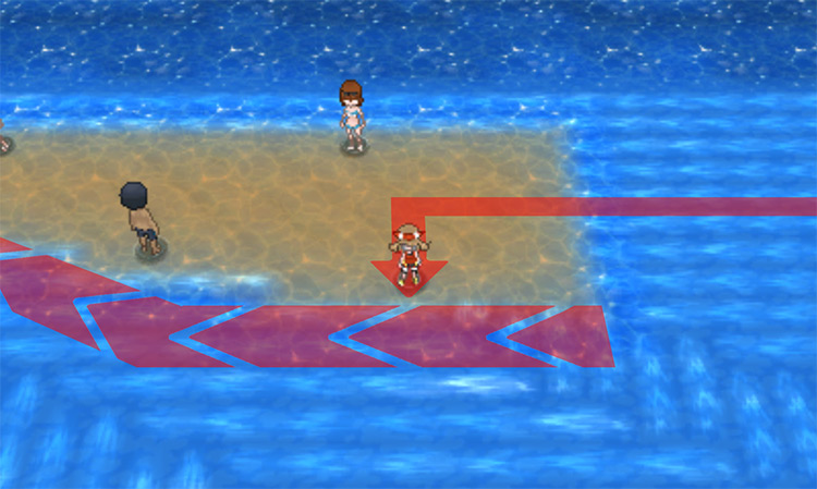 The correct water current to take from the sandbar / Pokemon ORAS