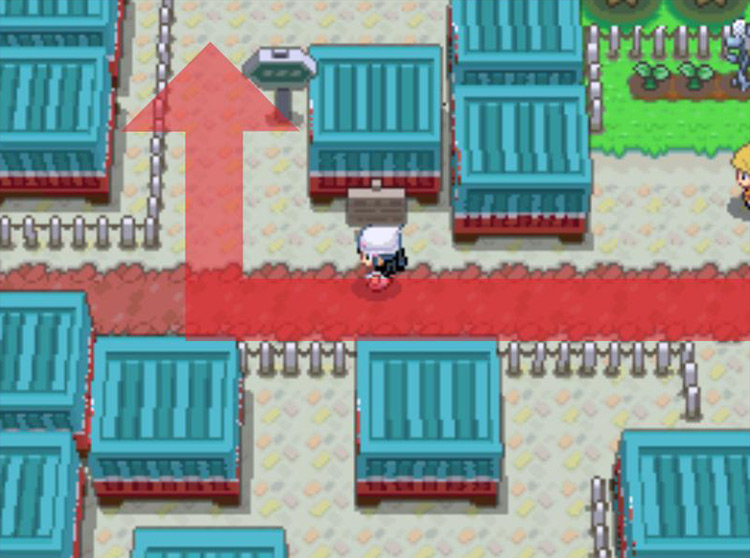 Moving north between the shipping containers. / Pokémon Platinum