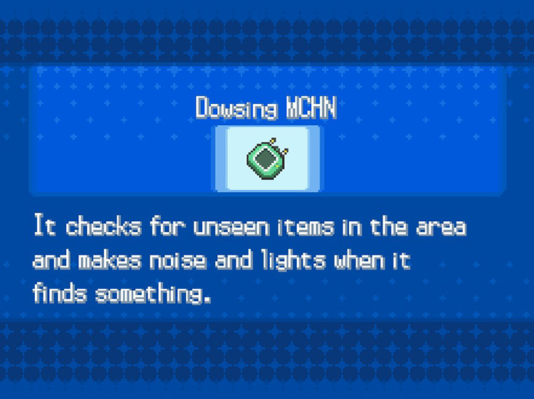In-game details for the Dowsing MCHN. / Pokemon BW