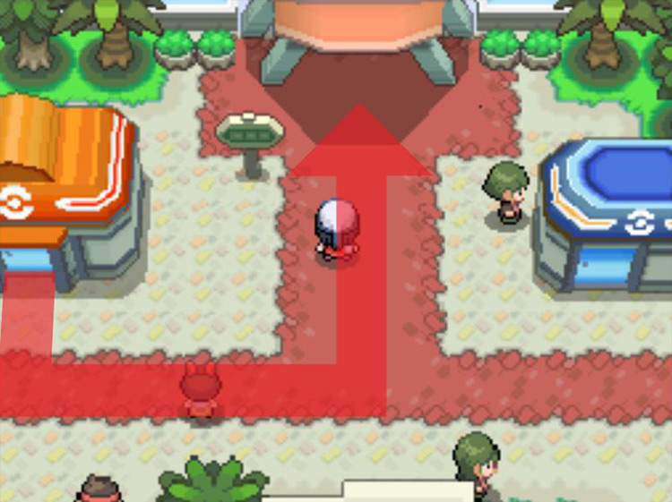 Entering the Battle Frontier from the Fight Area Pokémon Center. / Pokémon Platinum