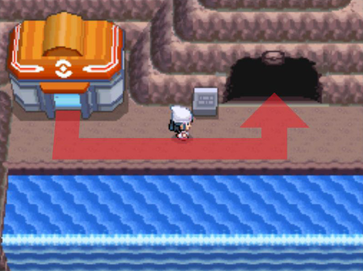 Entering Victory Road’s entrance to the east of the Pokémon Center. / Pokémon Platinum