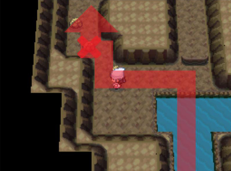 Stepping onto land to the west and heading north. / Pokémon Platinum