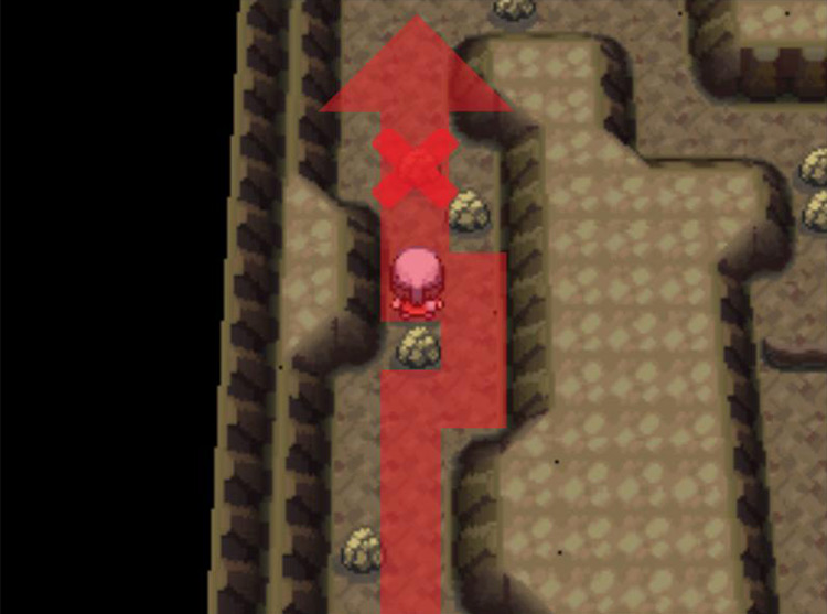 Smashing another rock to continue down the winding corridor. / Pokémon Platinum