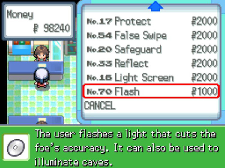 TM70 Flash’s listing at the Department Store / Pokémon Platinum