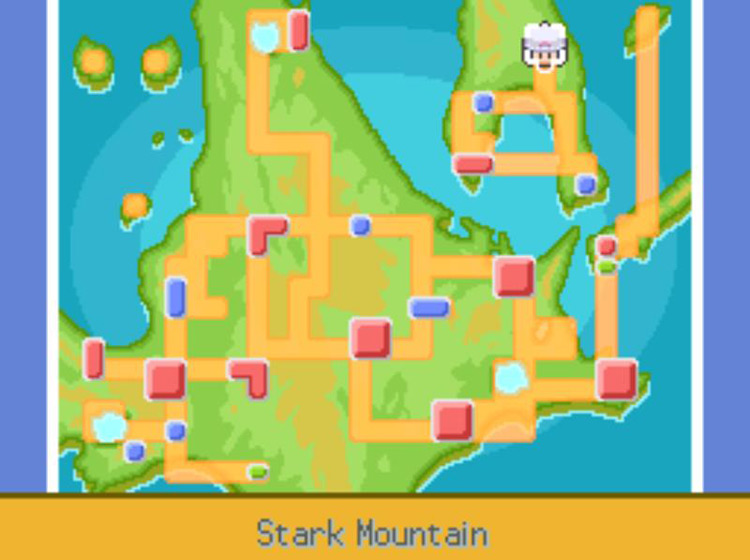 TM50 Overheat’s location at Stark Mountain on the Town Map. / Pokémon Platinum