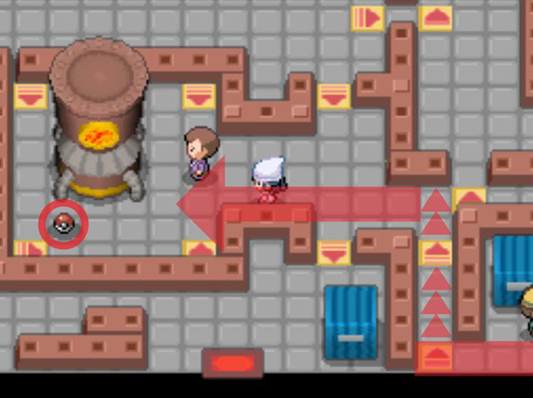 Moving into the furnace room towards TM35 / Pokémon Platinum