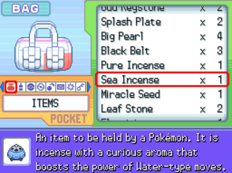 In-game description of the Sea Incense / Pokémon Platinum