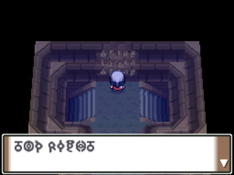 The words “Top Right” in Unown lettering. / Pokémon Platinum