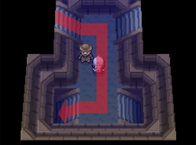 Taking the southwestern staircase on B1F. / Pokémon Platinum