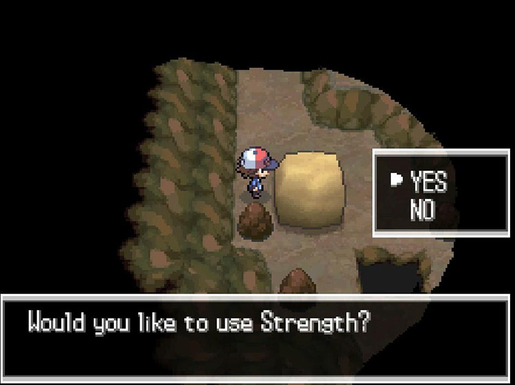 Use HM04 Strength to push the boulder into the hole. / Pokemon BW