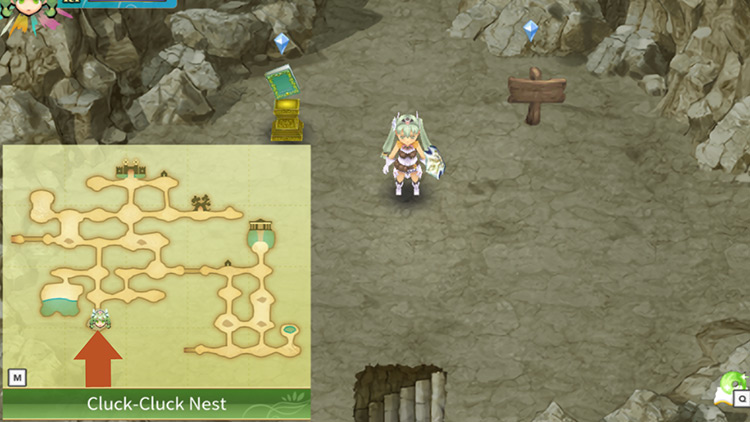 The location of Cluck-Cluck Nest located on the map of Selphia Plain / Rune Factory 4