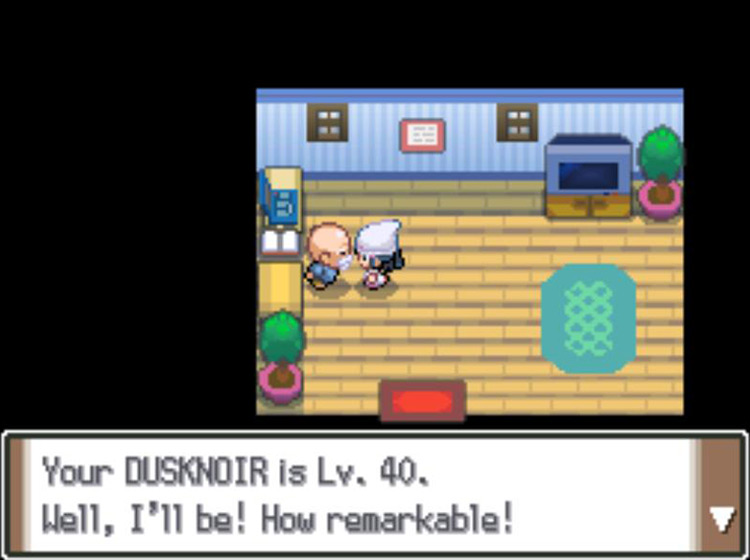 Showing the old man a level 40 Dusknoir / Pokémon Platinum