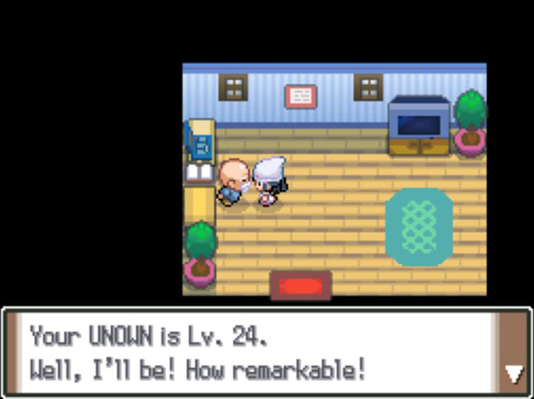 Showing the old man a level 24 Unown / Pokémon Platinum