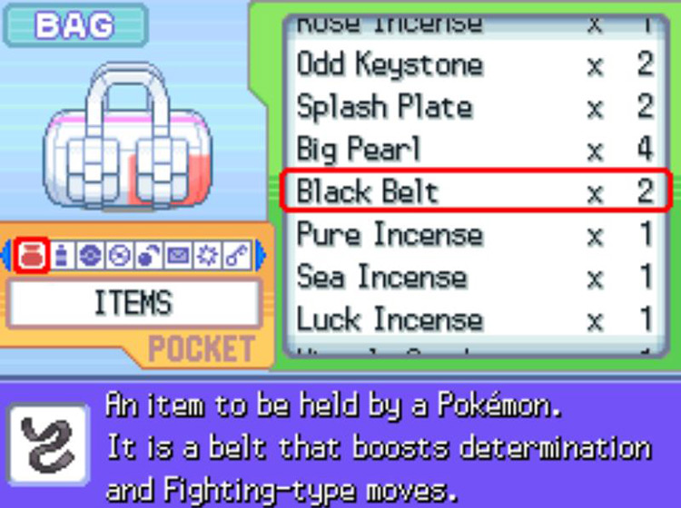 In-game description of the Black Belt / Pokémon Platinum