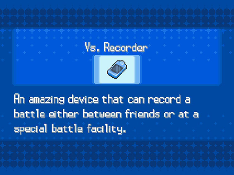In-game details for the Vs. Recorder. / Pokemon BW
