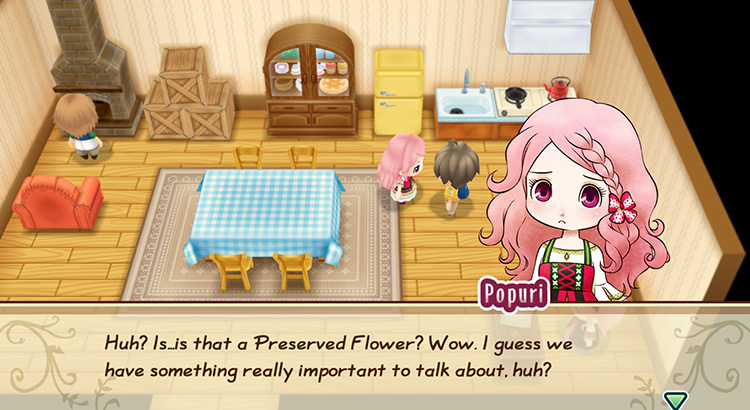 Popuri's reaction to the Preserved Flower / SoS: FoMT
