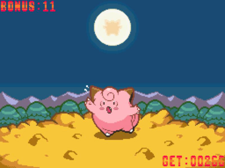 Copying Clefairy’s moves during a white moon to ensure another bonus round / Pokémon Platinum