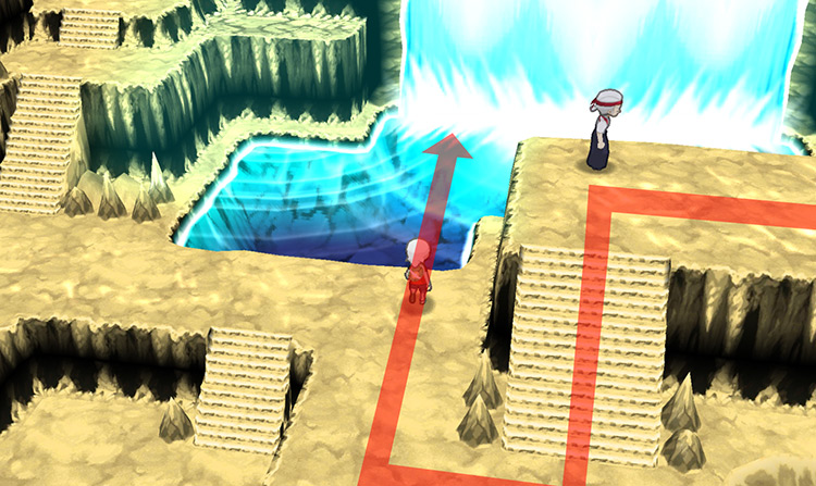 Finding the waterfall in Meteor Falls. / Pokémon Omega Ruby and Alpha Sapphire