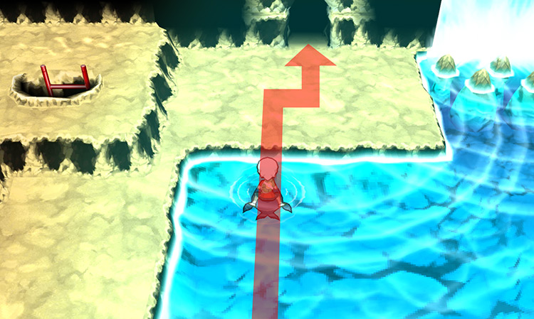 Surfing in Meteor Falls. / Pokémon Omega Ruby and Alpha Sapphire