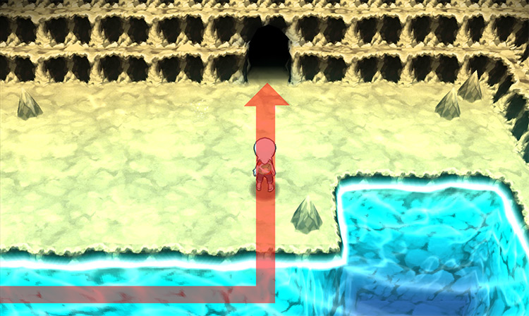 The entrance to the basement room in Meteor Falls. / Pokémon Omega Ruby and Alpha Sapphire