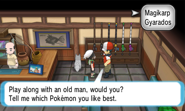 The Fisherman asking a question. / Pokémon Omega Ruby and Alpha Sapphire