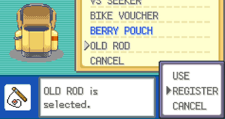 Registering the Old Rod for quick use / Pokémon FireRed & LeafGreen