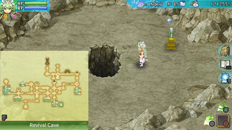 A hole in the center of the ground in the Revival Cave / Rune Factory 4