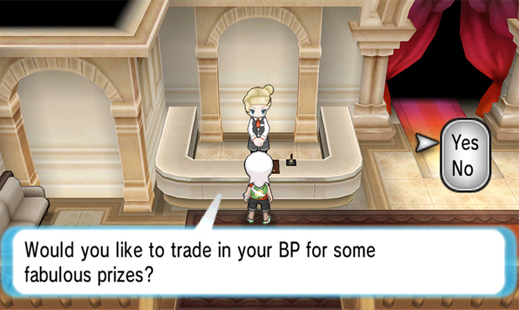 The receptionist that sells the Power items in the Battle Maison. / Pokémon Omega Ruby and Alpha Sapphire