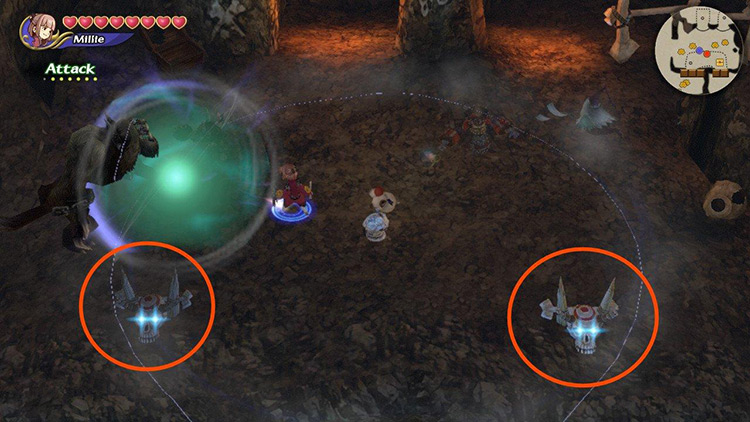 Blue glowing skulls that open the tunnel below. / Final Fantasy Crystal Chronicles Remastered
